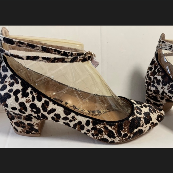 Anthropologie Pilcro Letterpress Calf Hair Leopard Print Ankle Heels Strappy 8M - Picture 4 of 14